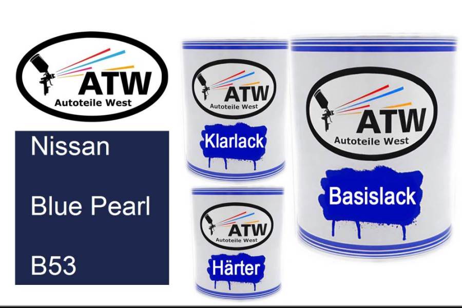 Nissan, Blue Pearl, B53: 1L Lackdose + 1L Klarlack + 500ml Härter - Set, von ATW Autoteile West.